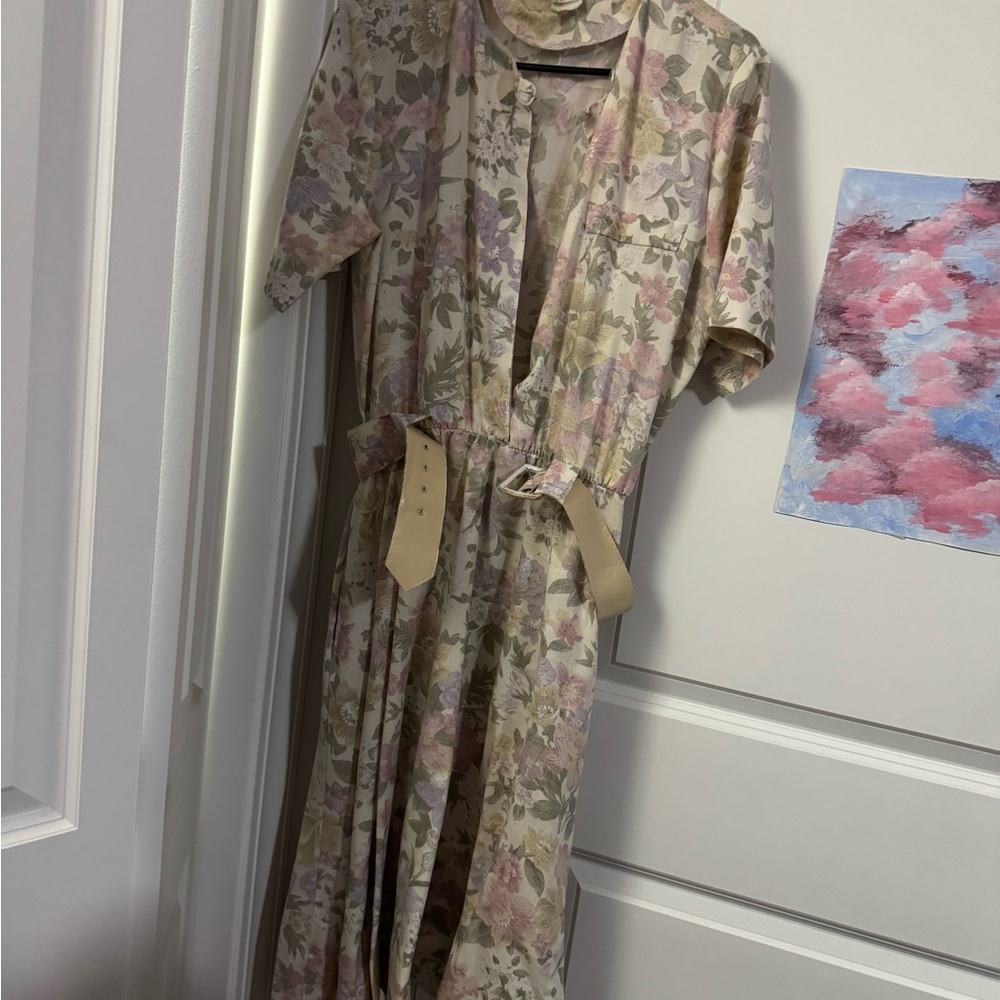 Elegant Floral Long Sleeve Dress with Belt